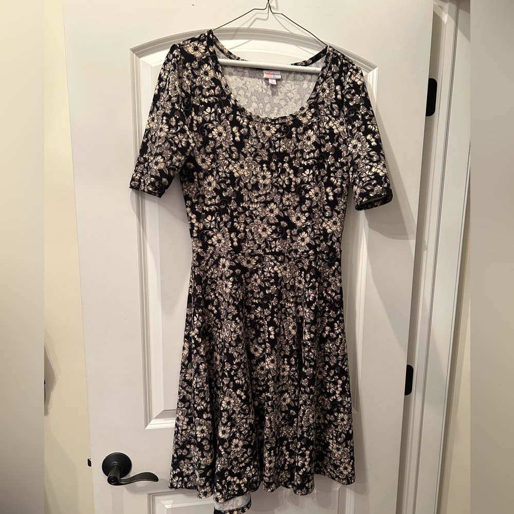 LuLaRoe Black and Cream Floral Midi Dress
